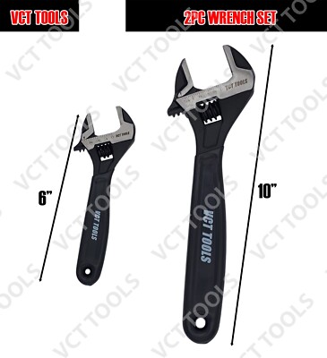 VCT 2PC Adjustable Wrench Set 6'' 10'' Crescent Wrench Wide Jaw Black Oxide Finish