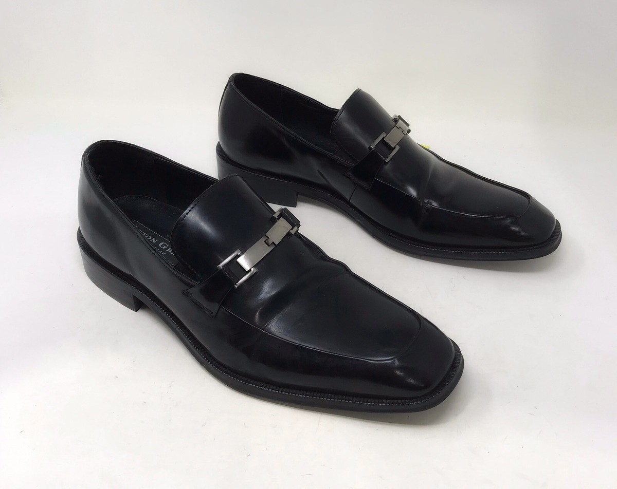 Men ASTON GREY Black Suede Leather Slip On Loafer Shoes Sz 10 Aston Grey Shoes Mens 10M Black Leather Loafers Apron Toe  main image 3