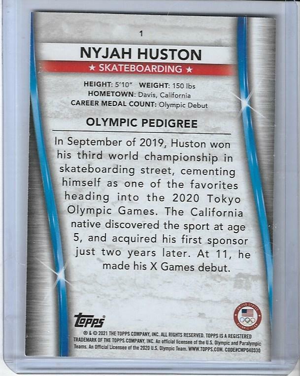 2020 TOPPS OLYMPICS NYJAH HUSTON ROOKIE CARD #1 ~ SKATEBOARDING 2021 ~ QTY