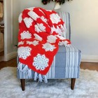 Hand Crocheted Snowflake Afghan Throw rectangular 50" x 60" fringes Hand made