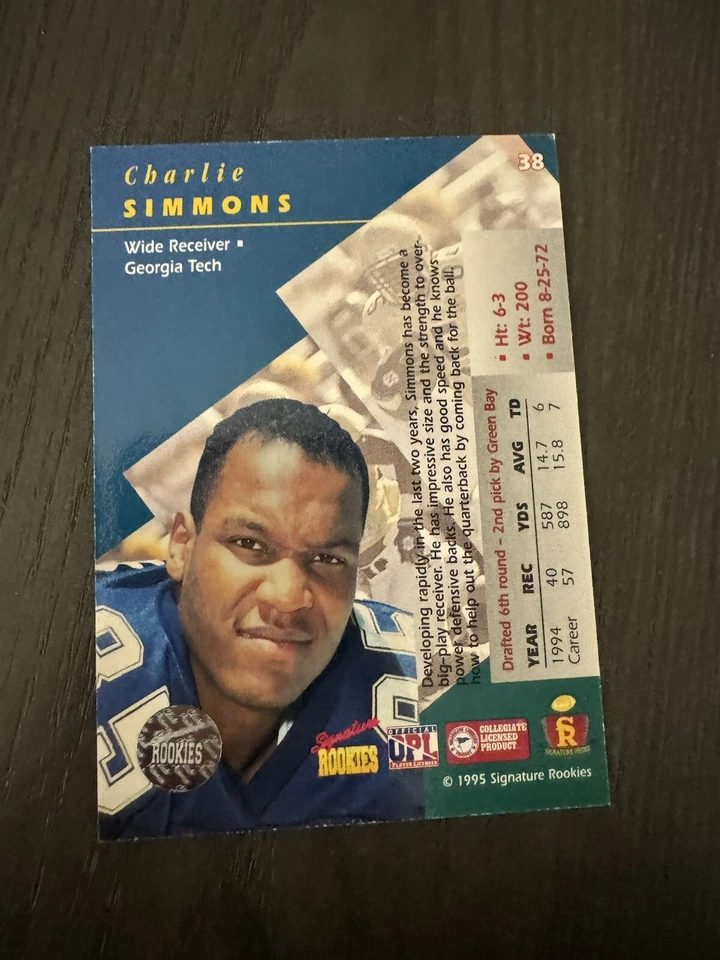 1995 Signature Rookies Prime #38 CHARLIE SIMMONS Signed ROOKIE Auto RC - Image 3 of 4
