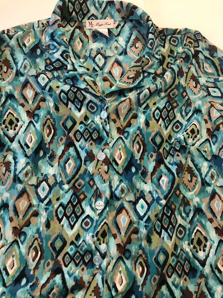 Top Maggie Sweet Turquesa Mujer’s L Tribal Geométrico Manga 3/4 Botón 61424V2D Foto 2 de 4