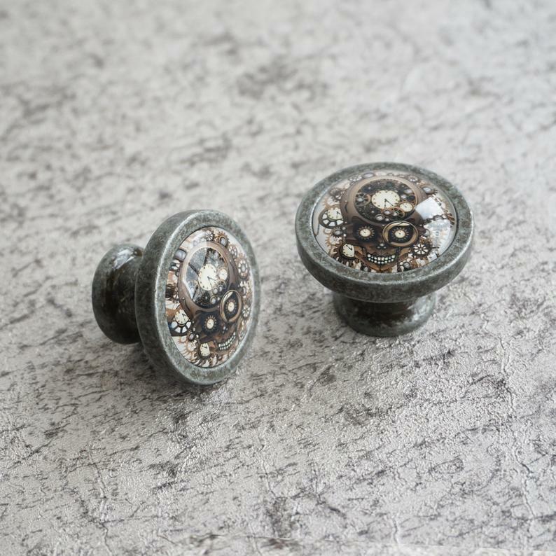 Steampunk Gear Skull Drawer Knobs Pulls Handles Kitchen Handle