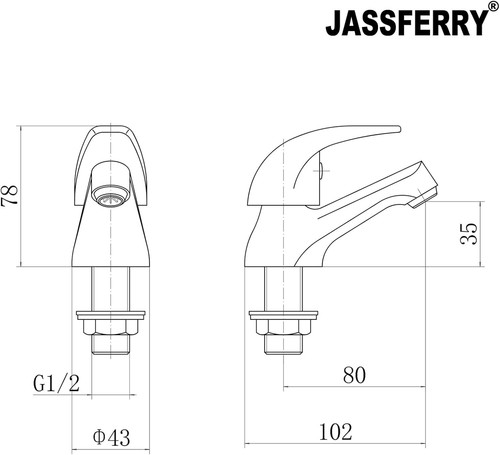 JASSFERRY Chrome Pair of Basin Taps Hot and Cold Water Bathroom Sink Tap Top Lev - Picture 2 of 6