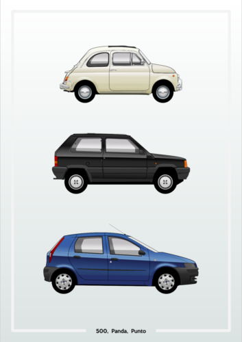 Affiche - Fiat Taille S Cars 70's,80's,90's - (A4 A3 A2 Tailles) 500,Panda,Punto - Bild 1 von 1