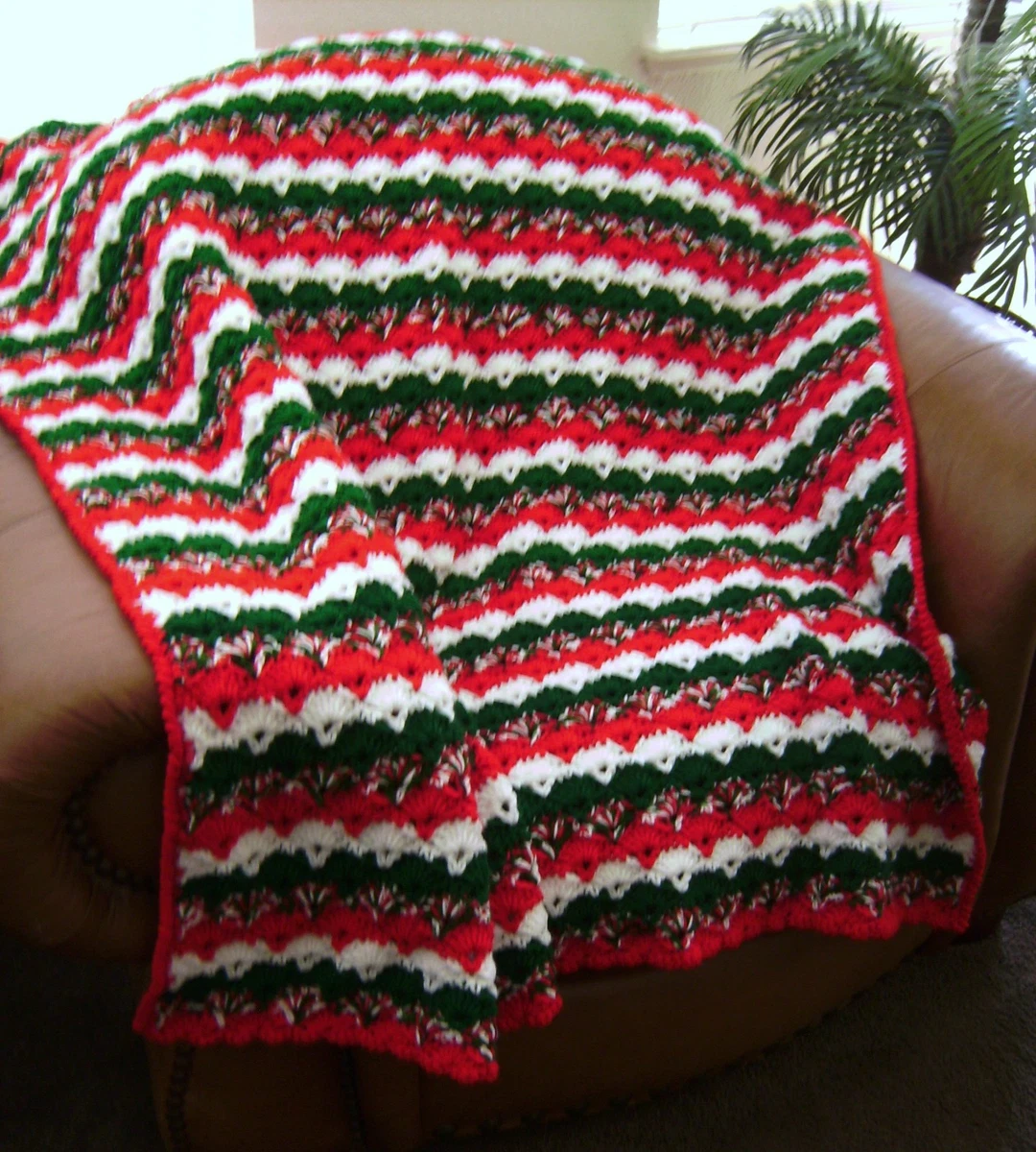 NEW HAND CROCHET CHRISTMAS RED GREEN WHITE AFGHAN LAP BLANKET THROW HAND  MADE