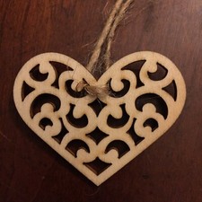 Wood Heart Ornament w Swirling Design Natural Laser-cut 20 Free Shipping