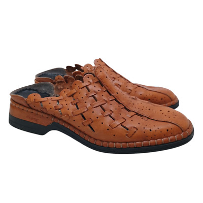Rieker Antistress Shoes Womens 41 or US 10.5 Caramel Woven Leather Slip-on Mules