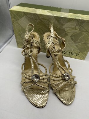 J Renee Dress Shoes Size 12 W Gold Metallic Pebble Print Strappy Heel | eBay