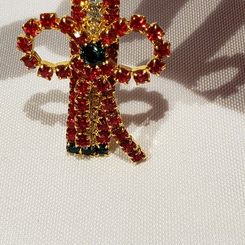 Sparkling Faux Rhinestone Christmas Candy Cane Pin and Tree Earrings Set A708 - Picture 4 of 10