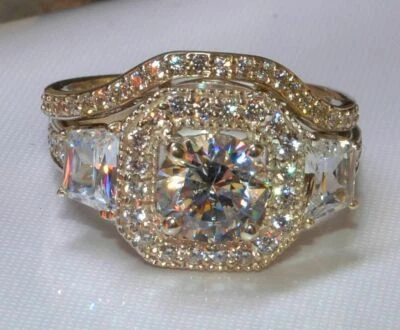 4.00ct Round Cut Lab Diamond Engagement Bridal Ring Set 14k Yellow Gold Plated - image 1 of 4
