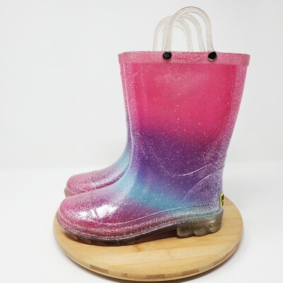 Western Chief Kids 12 Rain Boots Pink Purple Glitter Sparkle Light