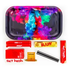Metal Rolling Tray Rainbow Ink Combo Bundle Kit RAW, SKY HIGH Gift Pack #18 King