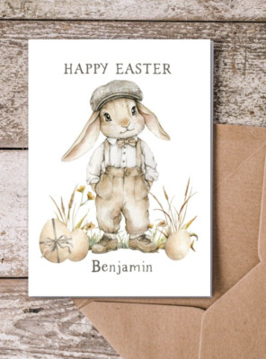Personalisierte rustikale Hase Landhausstil Ostern Grußkarte & Kraftpapier Umschlag