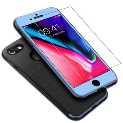 Handyhülle Apple iPhone 6 Plus / 6s Plus Full Cover Carbon Case Schutz Etui Blau