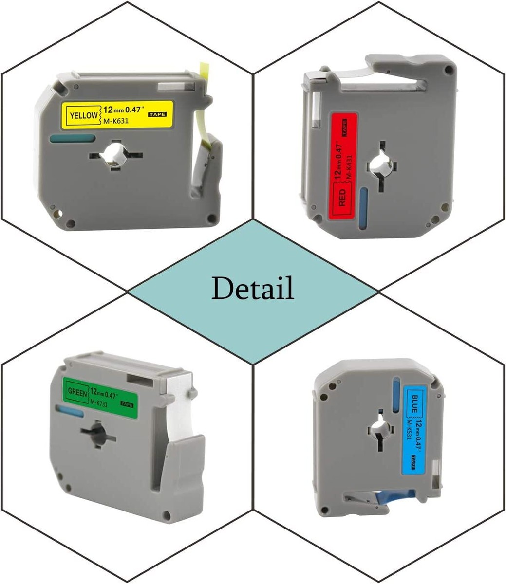 12mm M-K131 231 431 531 631 731 For Brother P-touch PT-110 Color Label Tape Set