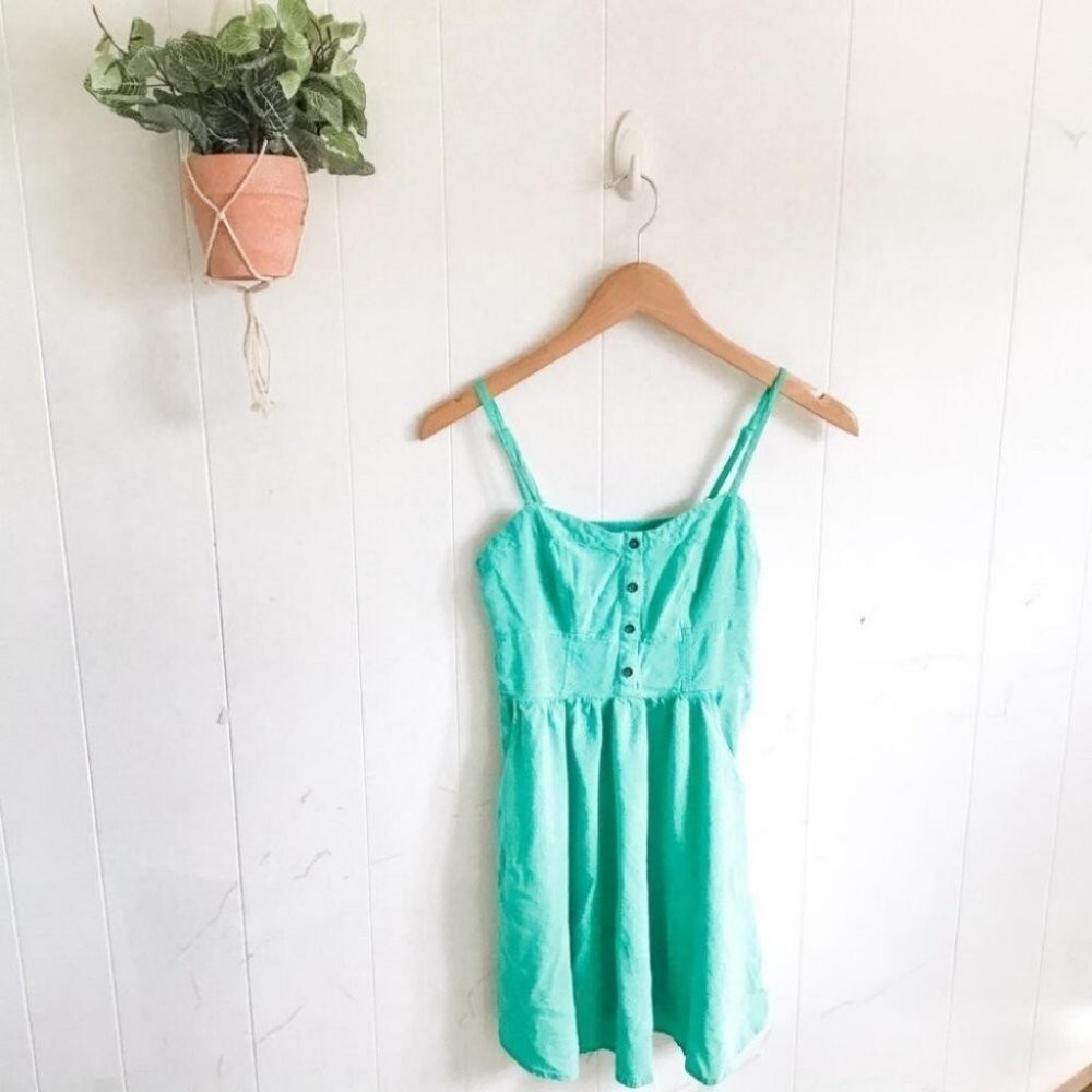 express mint green dress Button Spaghetti Strap Mini icon_PLUS+