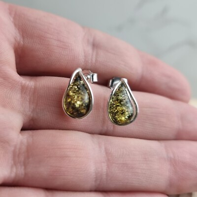 Certificato Verde Ambra Baltica & 925 Argento Sterling Goccia Beauty Orecchini