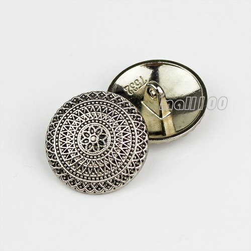 12pcs Bronze Silver Round Metal Shank Buttons Coat Sewing Flower Vintage Button - Picture 7 of 7