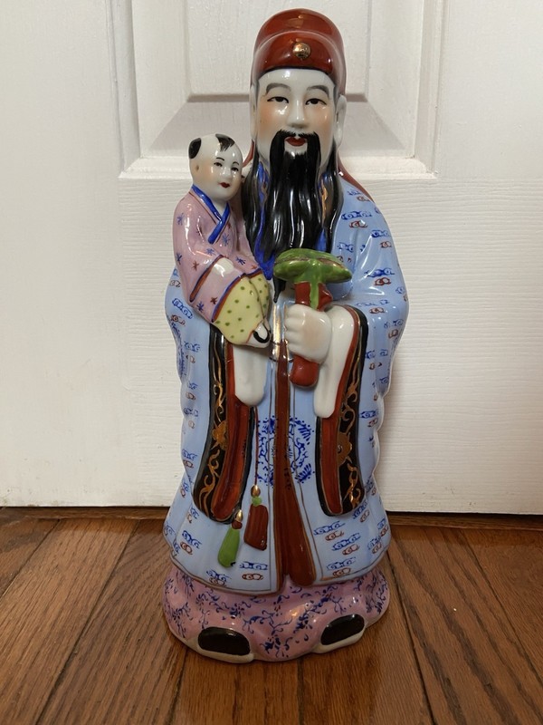 Vintage Chinese God Lu Xing Statue- Prosperity, Status, Success
