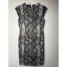 Nine West Women Grey Snakeskin Mock Neck Sleeveless Sheath Dress Knee Lenght