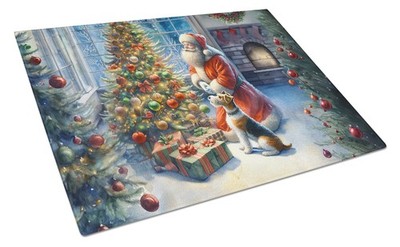 Fox Terrier and Santa Claus Glass Cutting Board Large DAC4112LCB