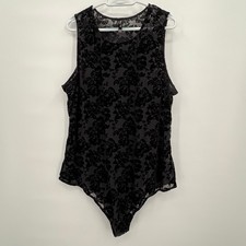 Torrid Curve Black Flocked Velvet Floral Mesh Bodysuit Plus Size 5 Sleeveless