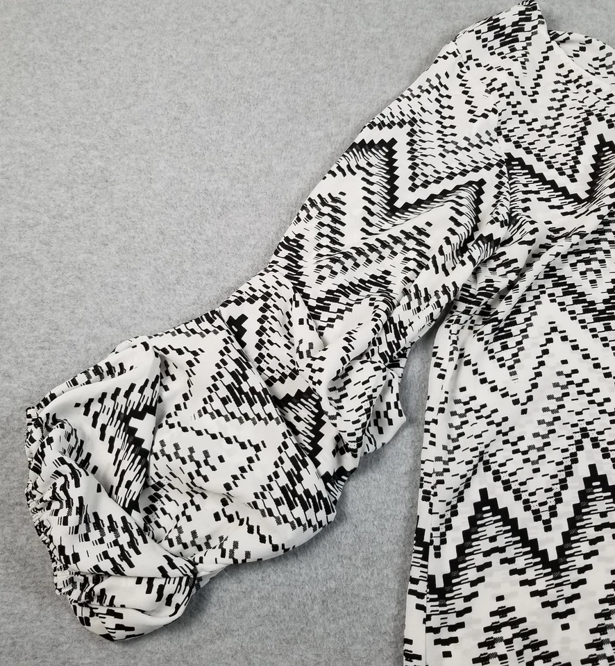 COLLECTIVE CONCEPT Top Mujer’s Grande L Negro Blanco Geométrico Abstracto Poliéster Foto 3 de 4