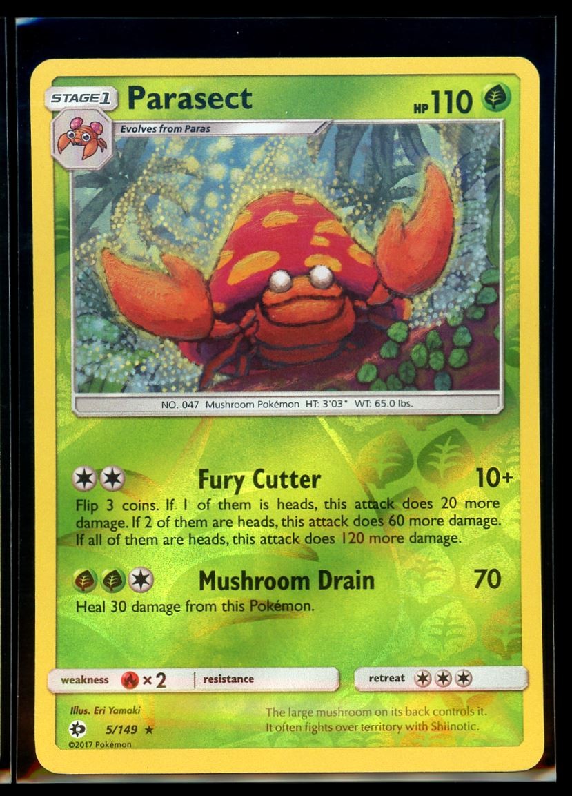 2017 Sun & Moon Parasect #5 Reverse Holo Rare Pokemon Card