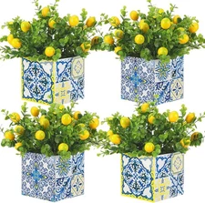 Blue Tiles Lemon Table Centerpiece Decor Amalfi Coast Box Decorations with Artif