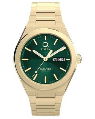 New TIMEX Q Continental Day-Date Quartz Watch 39mm Green TW2Y35100