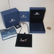 NEW Swarovski Silver Crystal Triangles and Circle Pendant with Black Cord 38CM