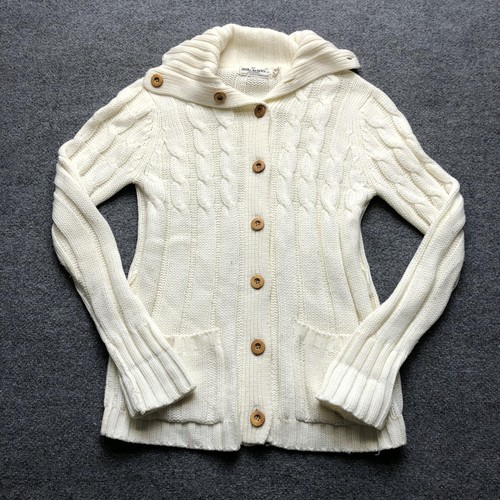 Vintage Merville Cardigan Sweater Womens Large White Cable Turtleneck Pockets