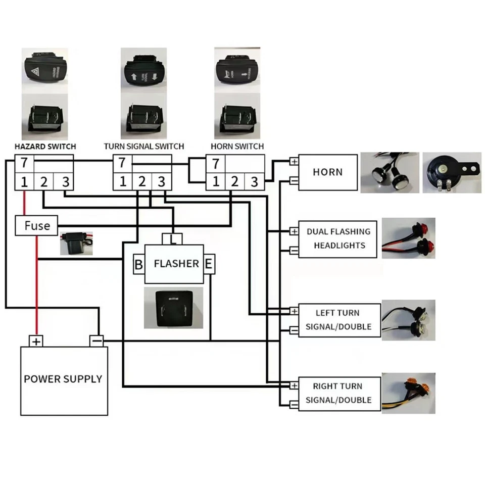 Kit de señal de giro interruptor basculante Fit SXS UTV ATV luz LED legal para calle bocina peligro Foto 2 de 4