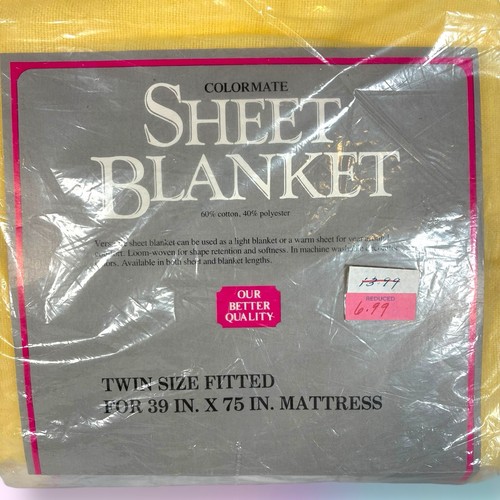 VTG Colormate Sheet Blanket Fitted Twin Size Yellow Pale Sunflower Sears Roebuck - Picture 3 of 8