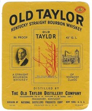 Etikett Whiskey Old Taylor, Frankfort, Kentucky
