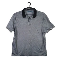 Mens Perry Ellis Black & White Striped Polo Shirt Short Sleeve Cotton Blend 2XLT