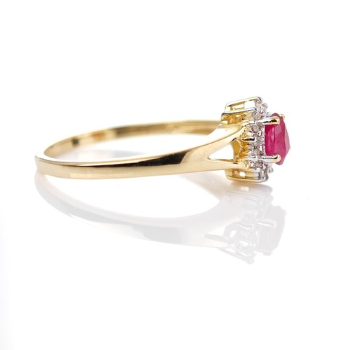 Anello Rubino 9ct Misura O.5 Diamante Oro Giallo 0,42ct Pera Rossa Trattata Regalo - Foto 9 di 12