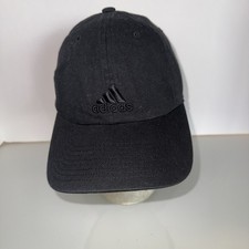 Adidas Logo Letters in Black on Black Hat Cap Cotton Strap Buckle Aeroready