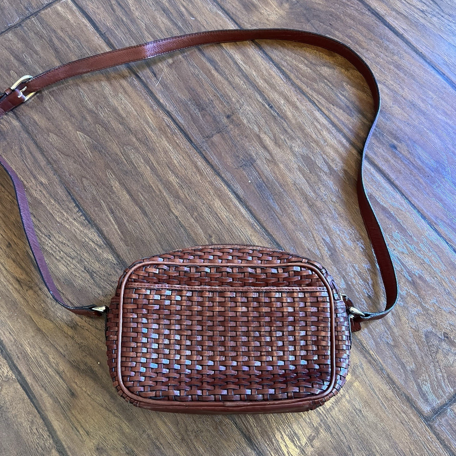 VTG Talbots Brown Basketweave Leather Shoulder / Crossbody Handle Purse
