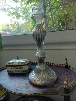 Grand bougeoir ancien en verre églomisè - Photo 1/4