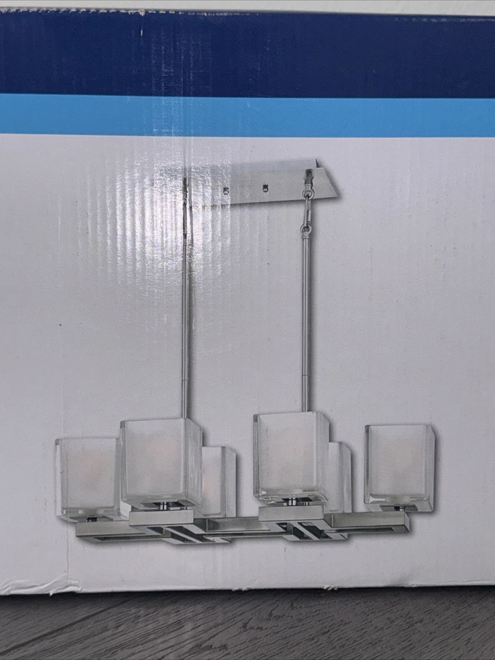 Westinghouse NYLE 6-Light Brushed Nickel Chandelier W/ Glazed Ice Block Glass - Image 3 of 4