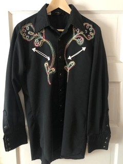 Camisa occidental Sears Western Wear negra bordada a presión mediana 15 15 5