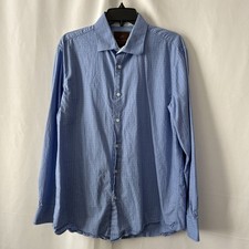 Tattersall London Mens LS Shirt Button Down Check Blue Sz- L 2422