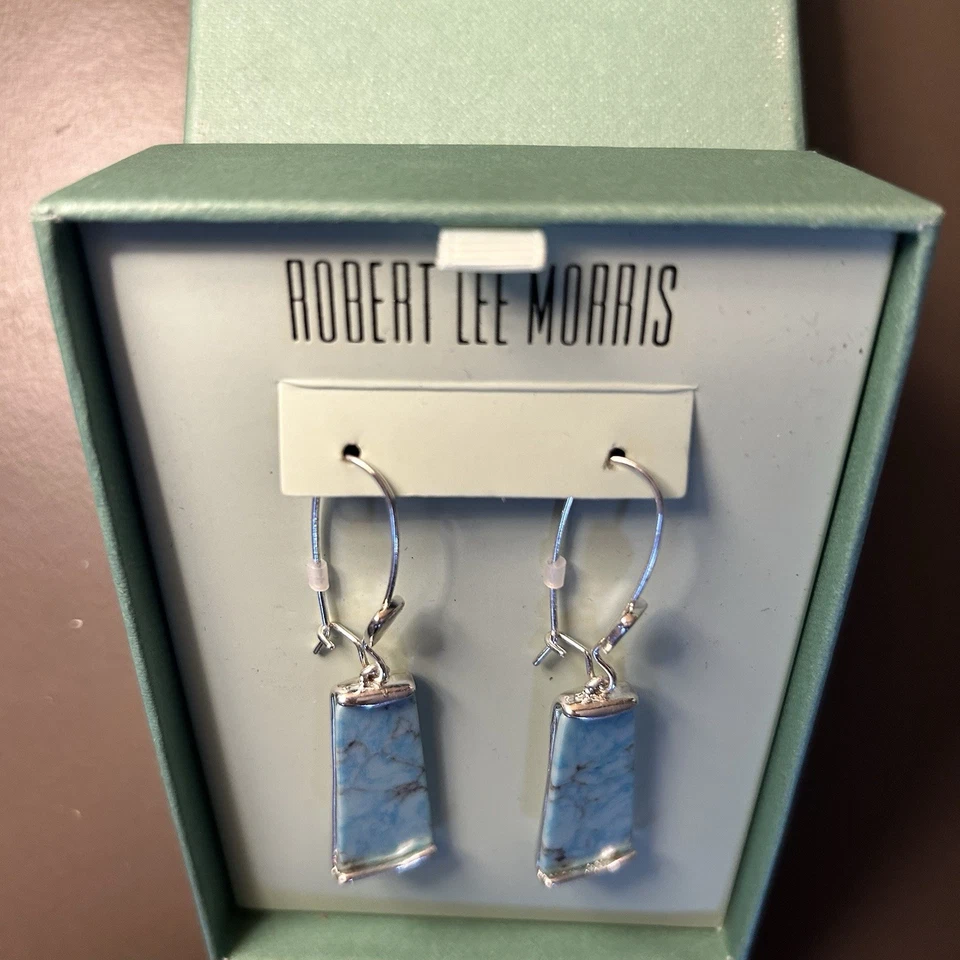 Robert Lee Morris "Mosaic" Semiprecious Turquoise Stone Long Drop Earrings - Image 2 of 4