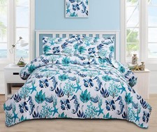 Bedspread Set King Size Quilts Beach Bedding Coastal Ocean Reversible Quilts