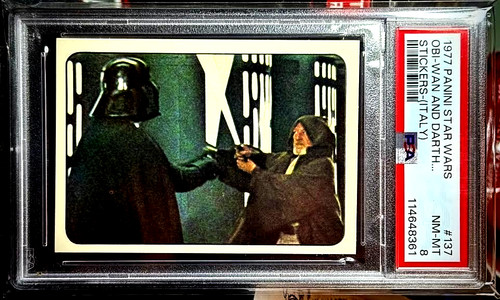 1977 PANINI STAR WARS-POP 4! OBI WAN & DARTH VADER-STICKER (ITALY) PSA 8 NM-MT