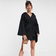 Pretty Lavish Black Cotton Linen Blend Mini Blazer Dress Sz 6 Editorial Capsule