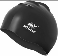 WHALE Extra Large Swim Cap for Women Men, Durable Silicone One Size, Black