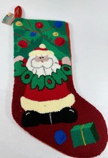 Needlepoint Christmas Stocking Santa Claus HO HO HO Looped Yarn Trimmery